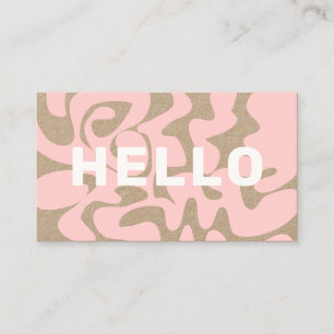 Retro Groovy Light Pink White Hello Kraft Business Card