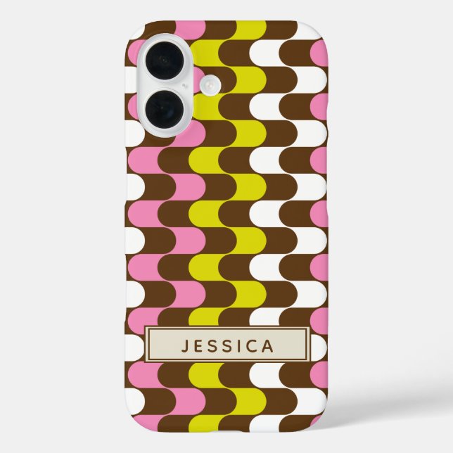 Retro Groovy Lime Pink Brown Abstract Art Custom Case-Mate iPhone Case (Back)