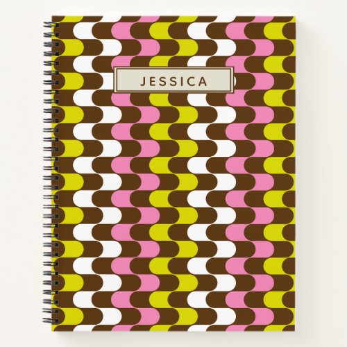 Retro Groovy Lime Pink Brown Abstract Art Custom Notebook