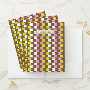 Retro Groovy Lime Pink Brown Abstract Art Custom Pocket Folder