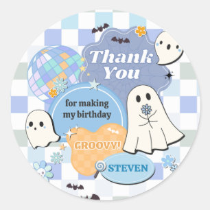 Retro Groovy Little Boo Birthday Party Classic Round Sticker