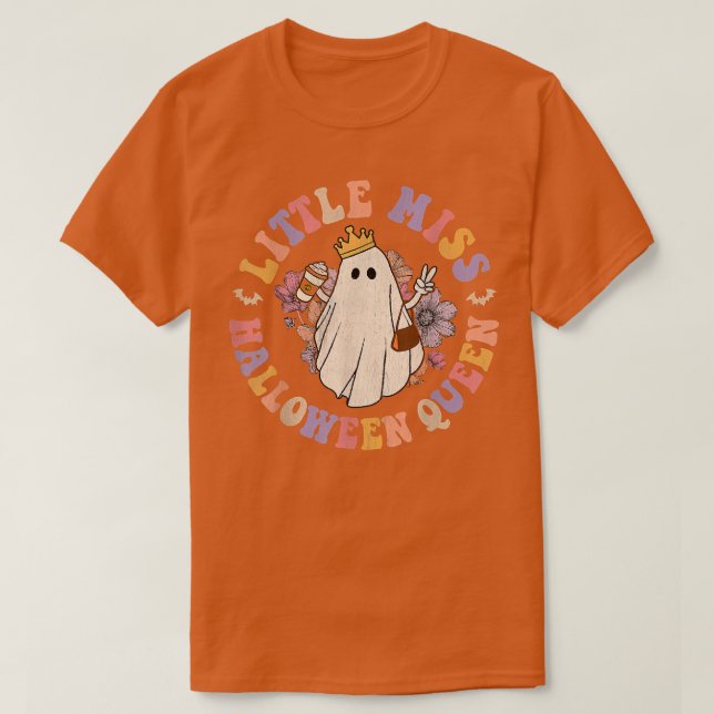 Retro Groovy Little Miss Halloween Queen Hippie Fl T-Shirt (Design Front)