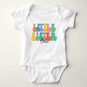 Retro Groovy Little Sister Custom Name Baby Bodysuit