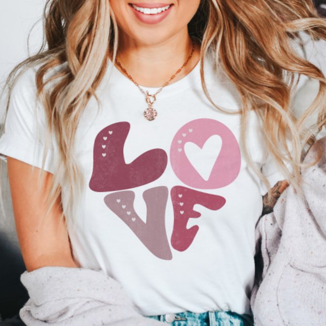 Retro Groovy Love Valentine's Day Pink  T-Shirt (Creator Uploaded)