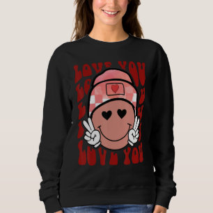 Retro Groovy Love You Smile Face Cute Valentine Sweatshirt