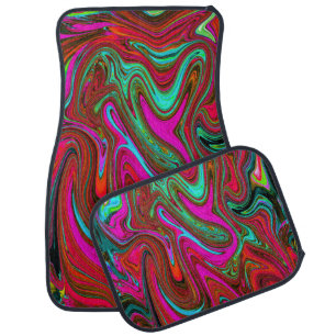 Retro Groovy Magenta, Red and Blue Abstract Art Car Floor Mat