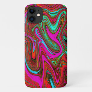 Retro Groovy Magenta, Red and Blue Abstract Art iPhone 11 Case