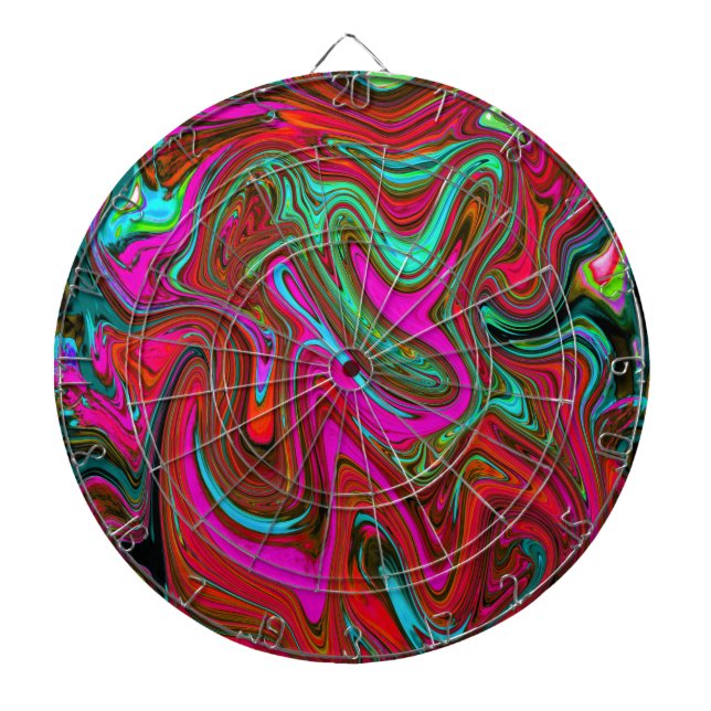 Retro Groovy Magenta, Red and Blue Abstract Art Dart Board (Front)