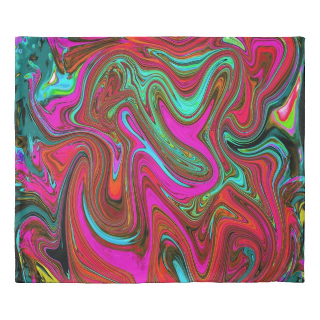 Retro Groovy Magenta, Red and Blue Abstract Art Duvet Cover (Front)