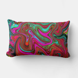 Retro Groovy Magenta, Red and Blue Abstract Art Lumbar Pillow
