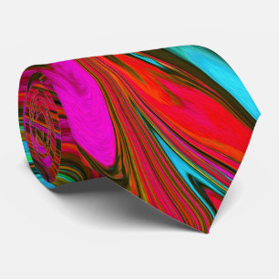 Retro Groovy Magenta, Red and Blue Abstract Art Neck Tie