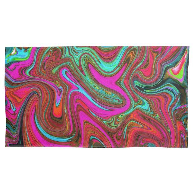 Retro Groovy Magenta, Red and Blue Abstract Art Pillow Case (Front-Left)