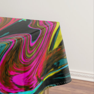 Retro Groovy Magenta, Red and Blue Abstract Art Tablecloth