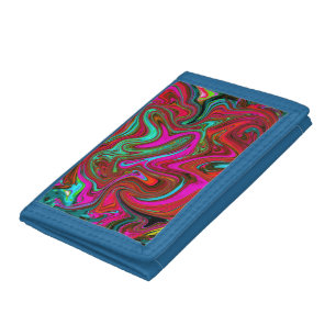 Retro Groovy Magenta, Red and Blue Abstract Art Trifold Wallet