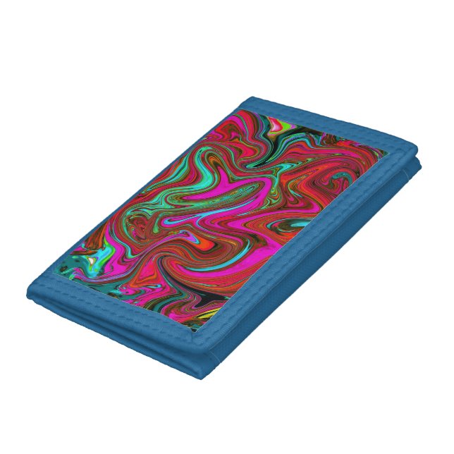 Retro Groovy Magenta, Red and Blue Abstract Art Trifold Wallet (Bottom)