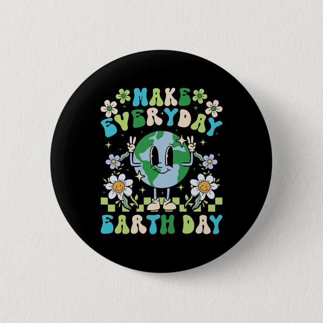 Retro Groovy Make Everyday Earth Day Clroom Teache Button (Front)