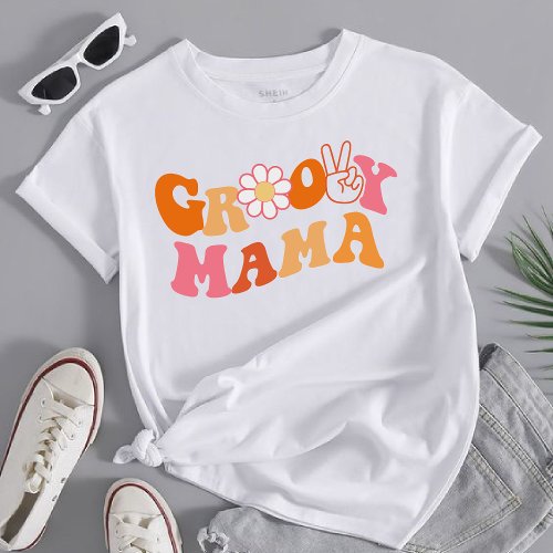 retro groovy mama First Birthday Matching  T_Shirt
