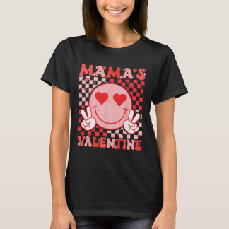 Retro Groovy Mama Is My Valentine Smile Face Boys  T-Shirt