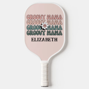 Retro Groovy Mama Modern Boho Colors Name Pickleball Paddle