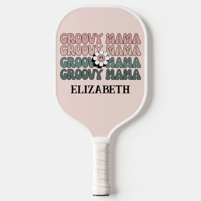 Retro Groovy Mama Modern Boho Colors Name Pickleball Paddle (Front)