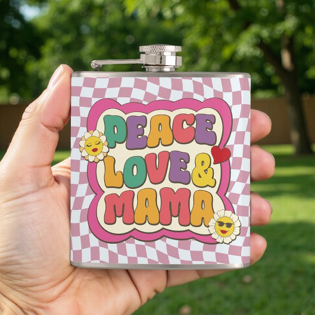 Retro Groovy Mama Quote Typography Mother's Day Flask (Creator Uploaded)