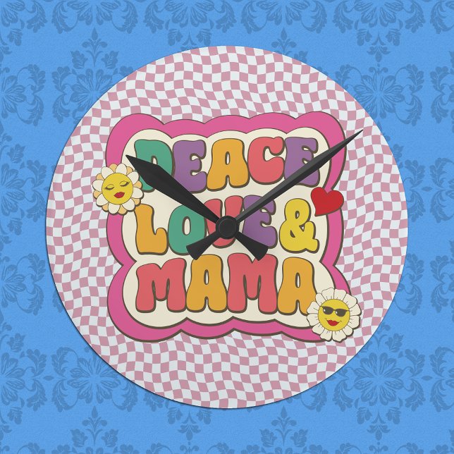Retro Groovy Mama Quote Typography Mother's Day Round Clock (Creator Uploaded)