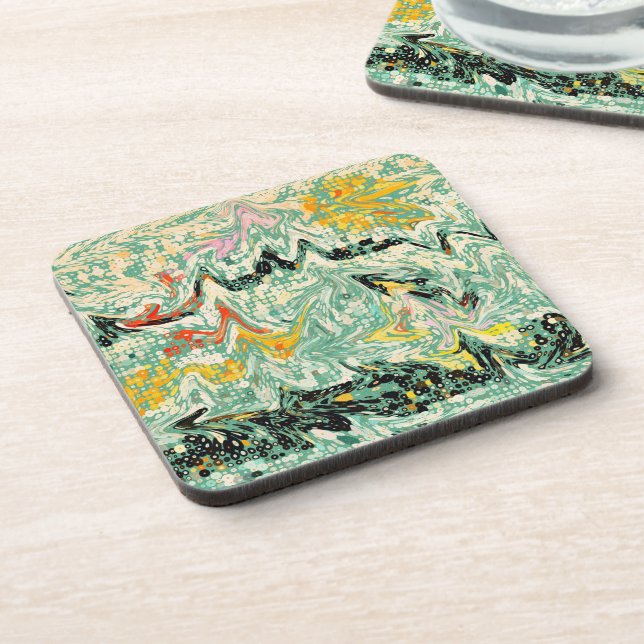 Retro Groovy Marbled Swirl Abstract Pattern Beverage Coaster (Left Side)