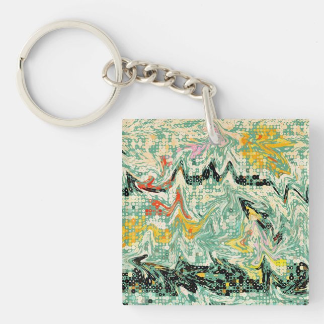 Retro Groovy Marbled Swirl Abstract Pattern Keychain (Front)