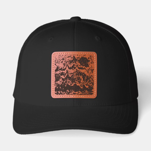Retro Groovy Marbled Swirl Abstract Pattern Leather Patch Hat (Front)