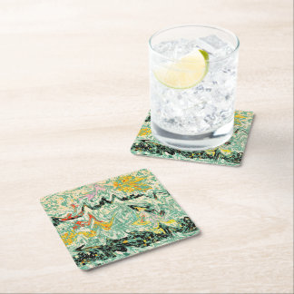 Retro Groovy Marbled Swirl Abstract Pattern Square Paper Coaster