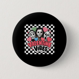 Retro Groovy Mask Valentine Vibes Horror Character Button