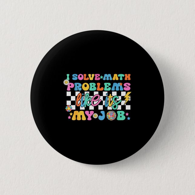 Retro Groovy Math Teacher Funny Back To School Gif Button (Front)