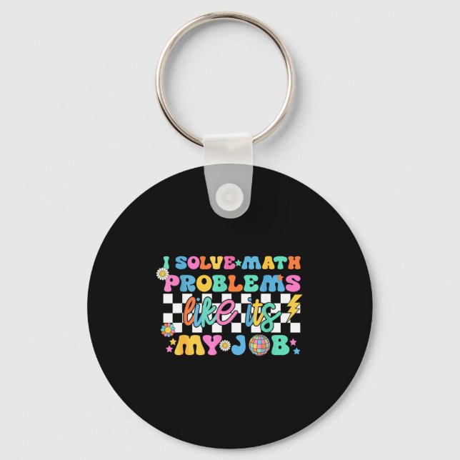 Retro Groovy Math Teacher Funny Back To School Gif Keychain (Front)