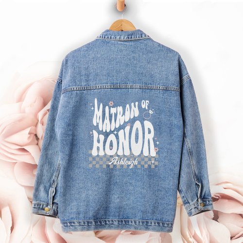 Retro Groovy Matron of Honor Gift Personalize Name Denim Jacket