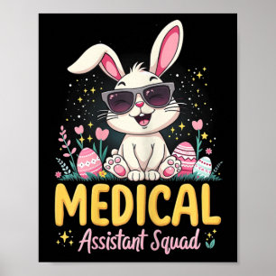 Retro Groovy Medical Istant Squad Bunny Ear Flower Poster