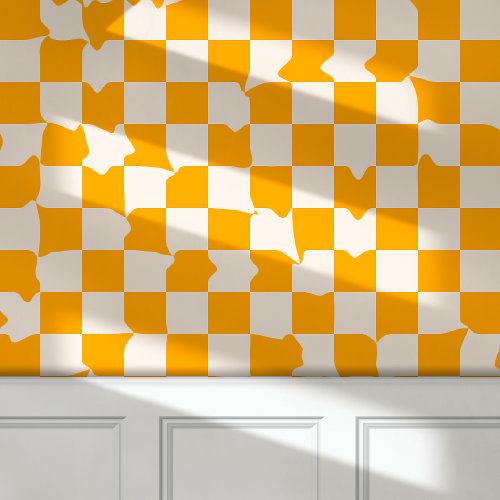 Retro Groovy Melting Checkerboard Pattern Yellow Wallpaper