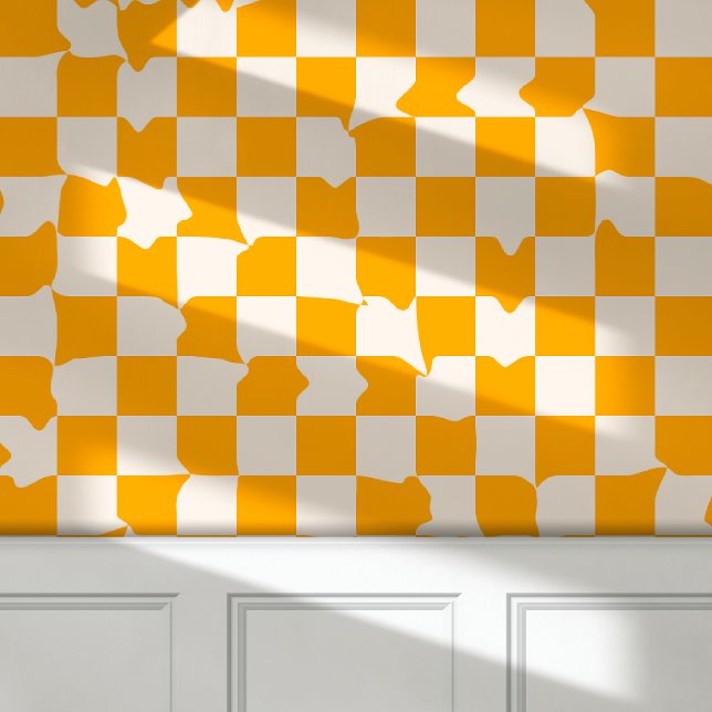 Retro Groovy Melting Checkerboard Pattern Yellow Wallpaper (Creator Uploaded)