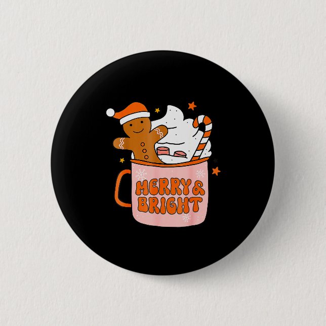 Retro Groovy Merry And Bright Gingerbread Christma Button (Front)