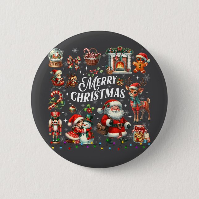 Retro Groovy Merry Christmas Christmas Vibes Ugly  Button (Front)