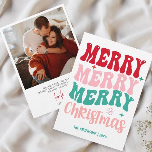 Retro Groovy Merry Christmas Colorful Photo Holiday Card