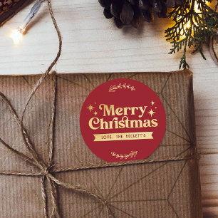 Retro Groovy Merry Christmas Holiday Classic Round Sticker