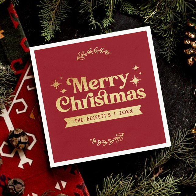 Retro Groovy Merry Christmas Holiday Napkins (Creator Uploaded)