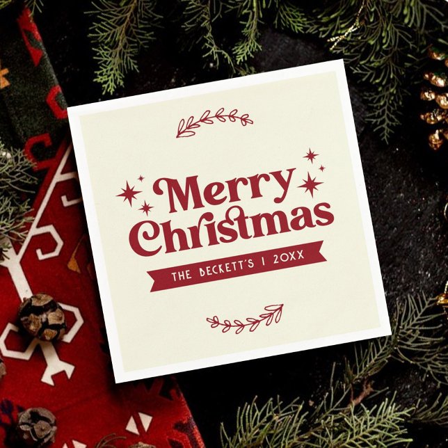 Retro Groovy Merry Christmas Holiday Napkins (Creator Uploaded)