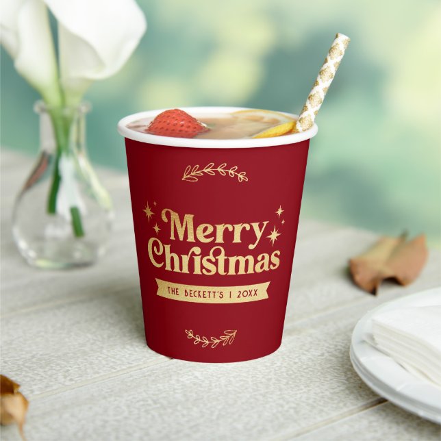 Retro Groovy Merry Christmas Holiday Paper Cups (Insitu)