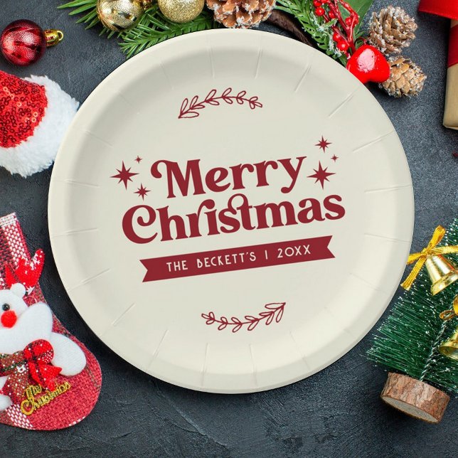 Retro Groovy Merry Christmas Holiday Paper Plates (Creator Uploaded)