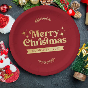 Retro Groovy Merry Christmas Holiday Paper Plates