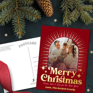 Retro Groovy Merry Christmas Photo Foil Holiday Postcard