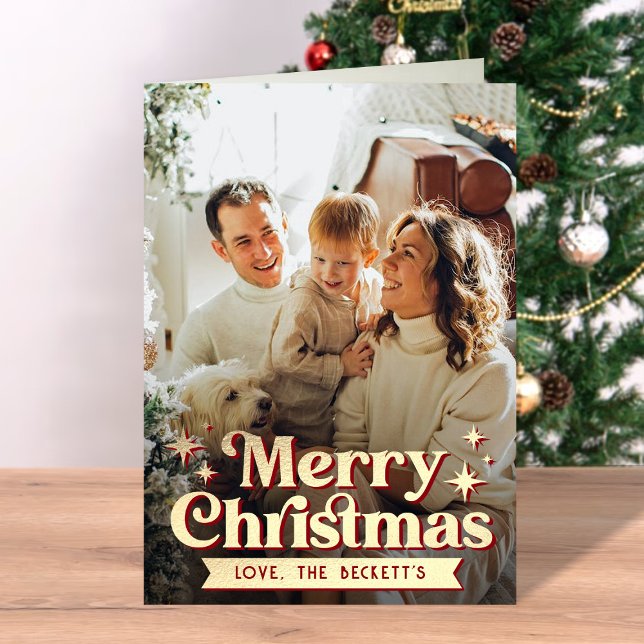 Retro Groovy Merry Christmas Photo Holiday Card (Creator Uploaded)