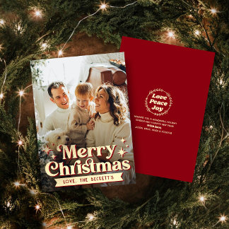 Retro Groovy Merry Christmas Photo Holiday Card