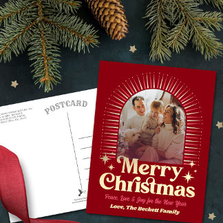 Retro Groovy Merry Christmas Photo Holiday Postcard